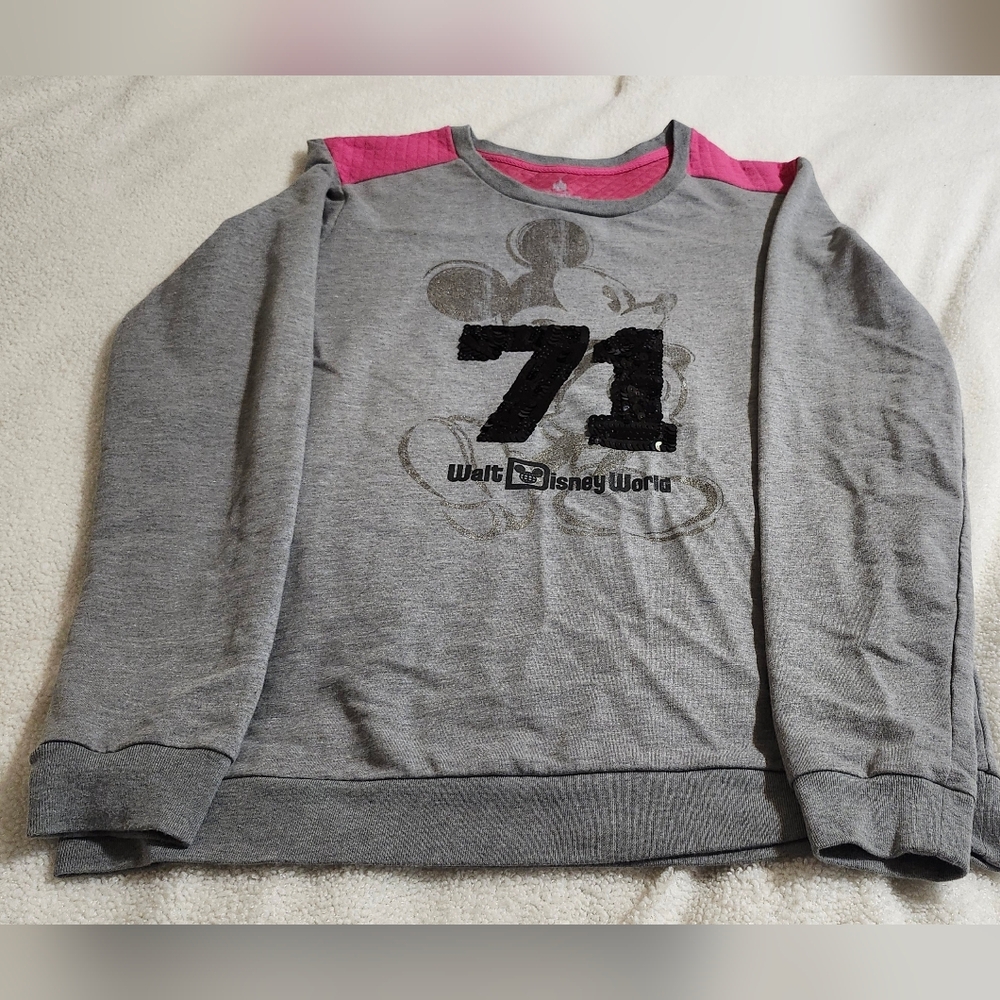 Disney Parks Sequin Mickey 71 Long Sleeve Crewneck shirt size Large - Picture 2 of 8